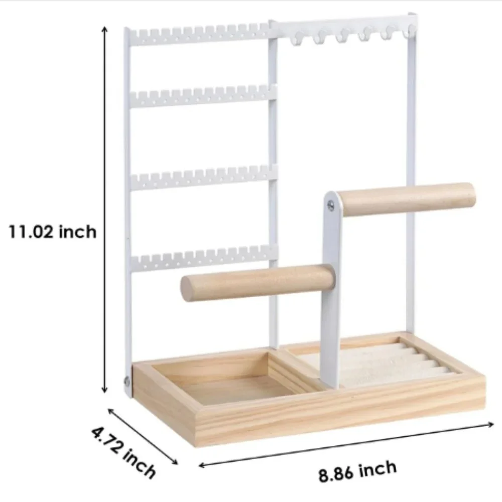 4-Tier Earring Holders & Necklace Towers - Jewelry Organizer w/ Velvet Ring Tray